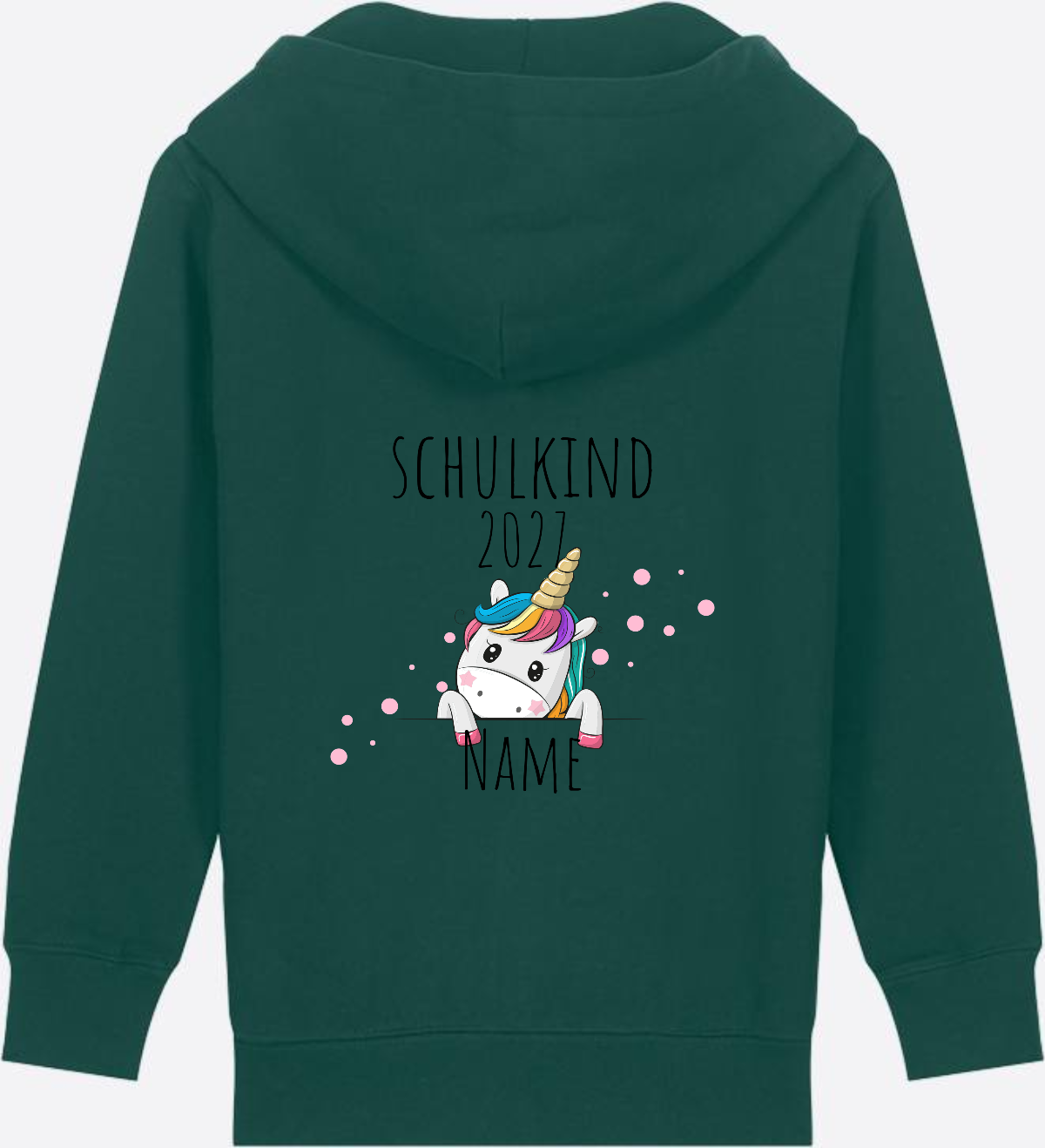 Schulkind Einhorn Zip-Hoodie – Personalisiert mit Name - Glazed Green