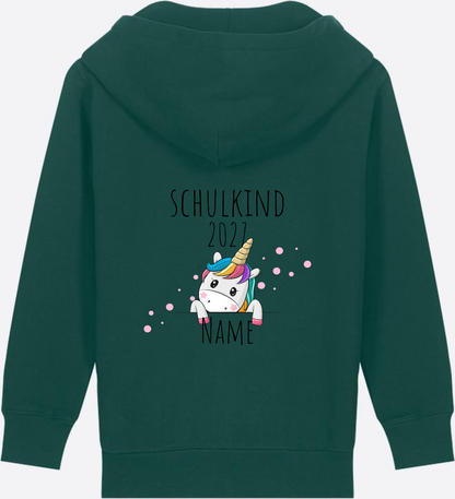 Schulkind Einhorn Zip-Hoodie – Personalisiert mit Name - Glazed Green