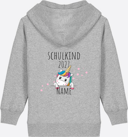 Schulkind Einhorn Zip-Hoodie – Personalisiert mit Name - Heather Grey