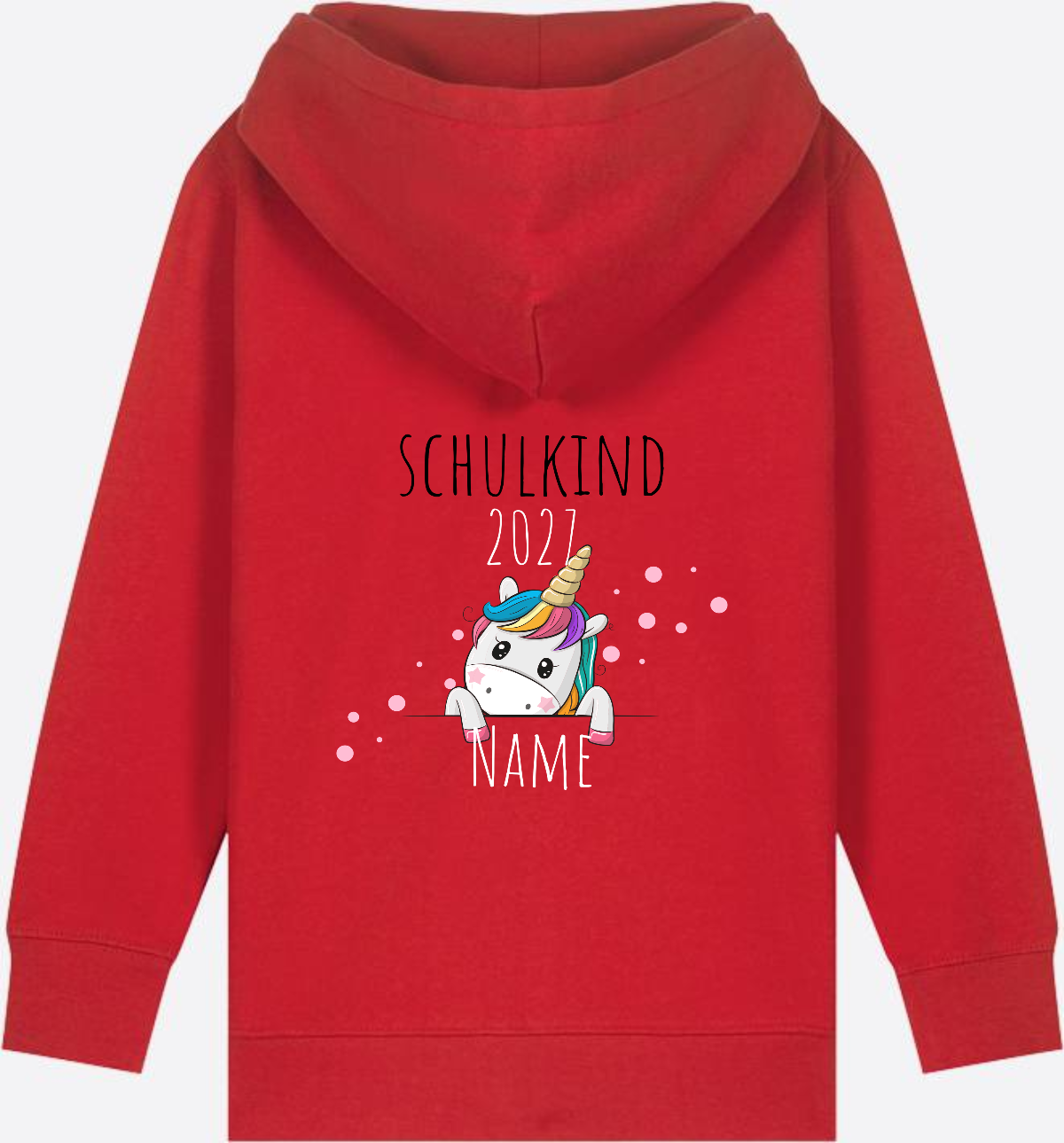 Schulkind Einhorn Zip-Hoodie – Personalisiert mit Name - Red