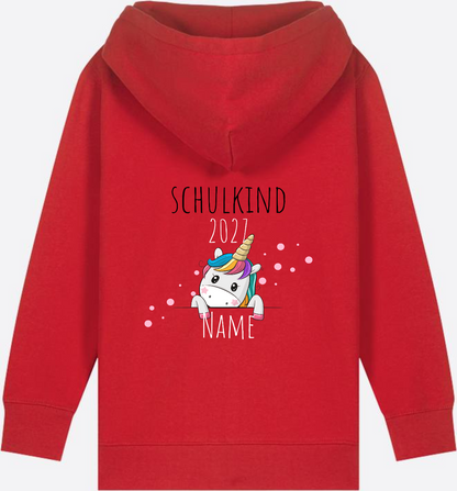 Schulkind Einhorn Zip-Hoodie – Personalisiert mit Name - Red