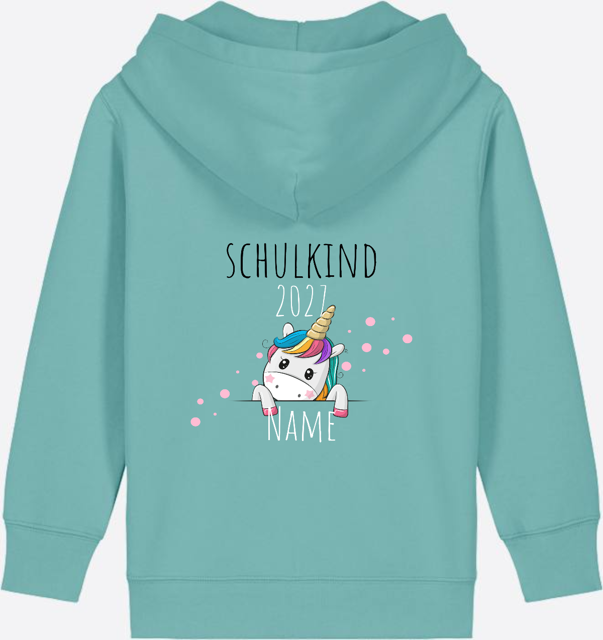 Schulkind Einhorn Zip-Hoodie – Personalisiert mit Name - Teal Monstera