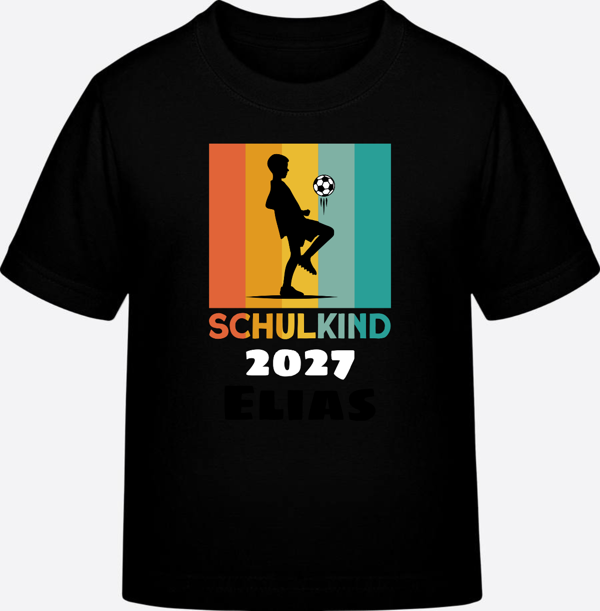 Schulkind Fußball T-Shirt – Personalisiert mit Namen - Black