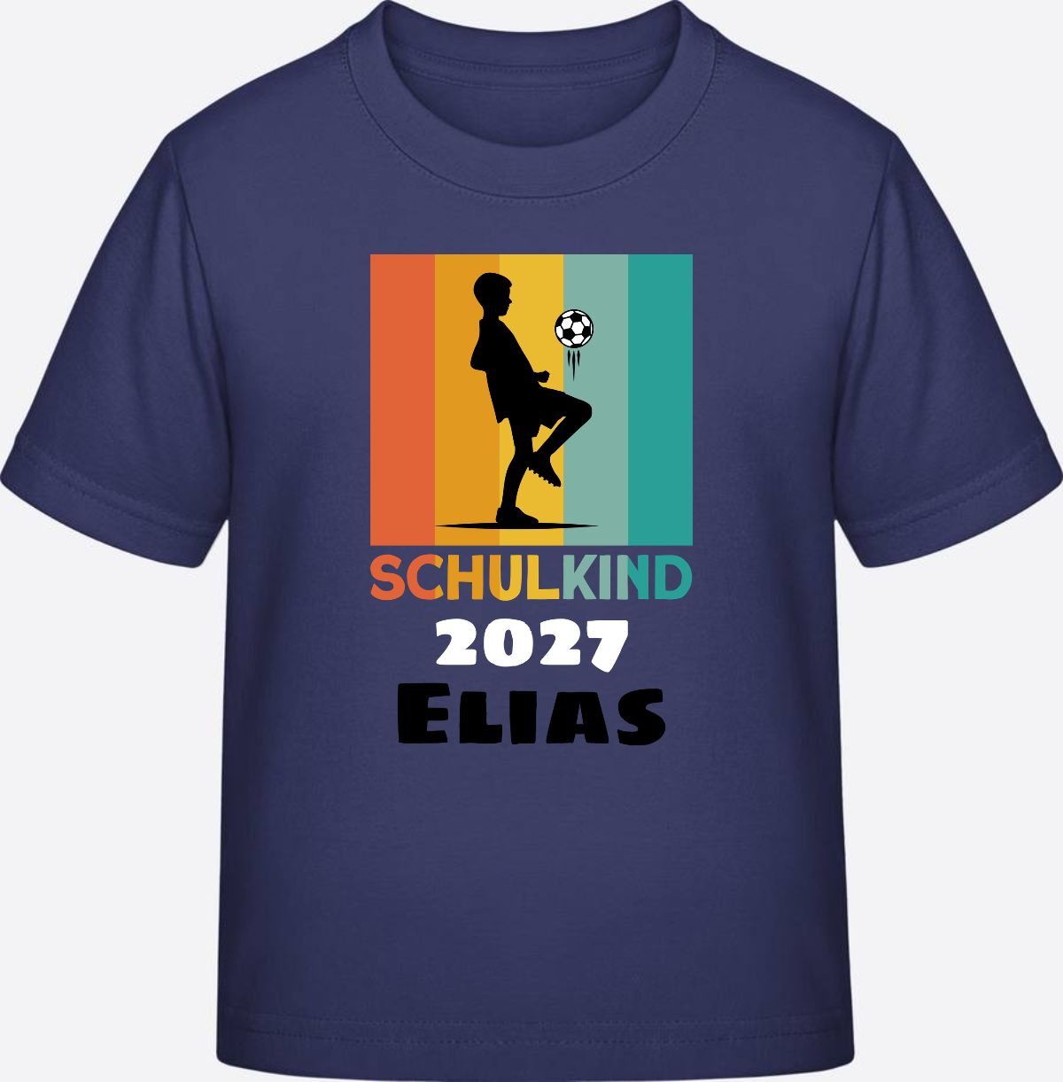 Schulkind Fußball T-Shirt – Personalisiert mit Namen - Indigo