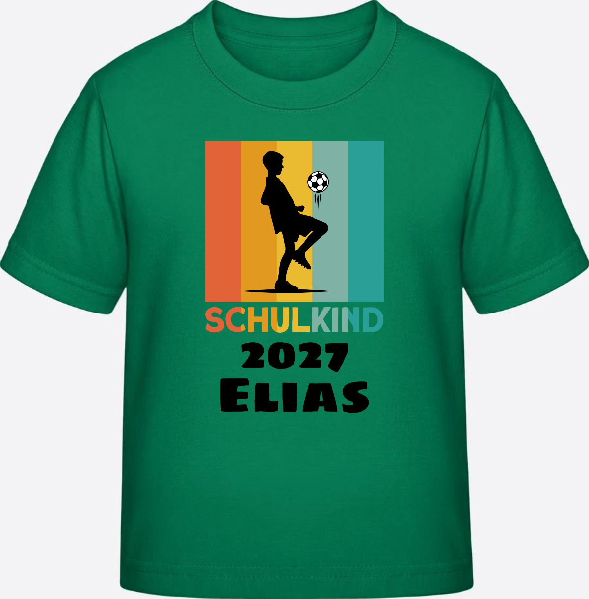 Schulkind Fußball T-Shirt – Personalisiert mit Namen - Kelly Green