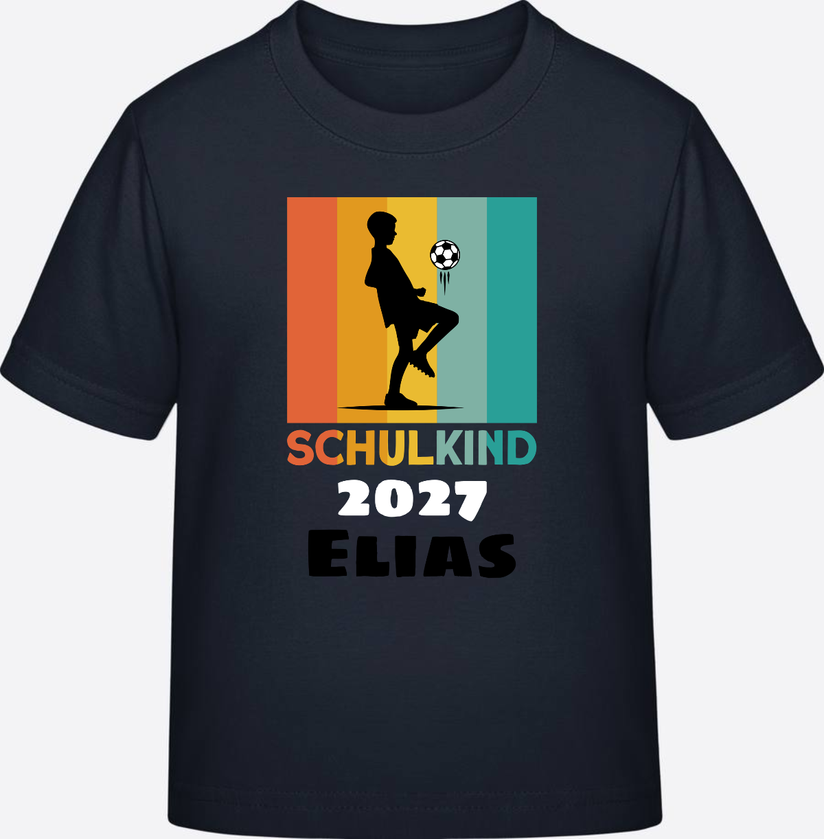 Schulkind Fußball T-Shirt – Personalisiert mit Namen - Navy