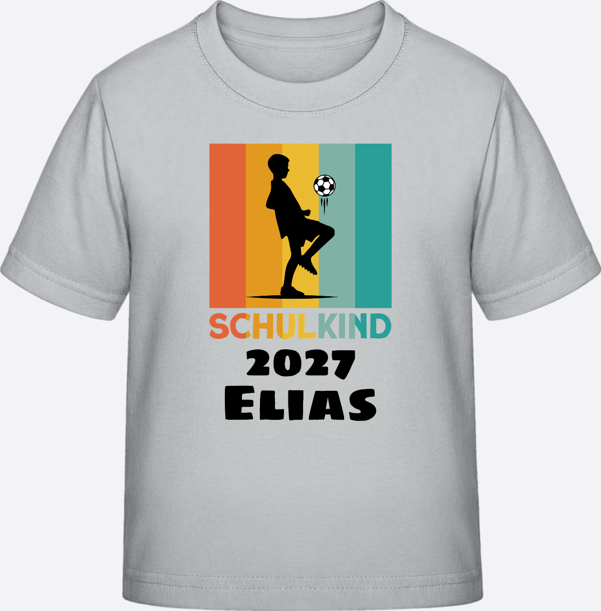 Schulkind Fußball T-Shirt – Personalisiert mit Namen - Pacific Grey