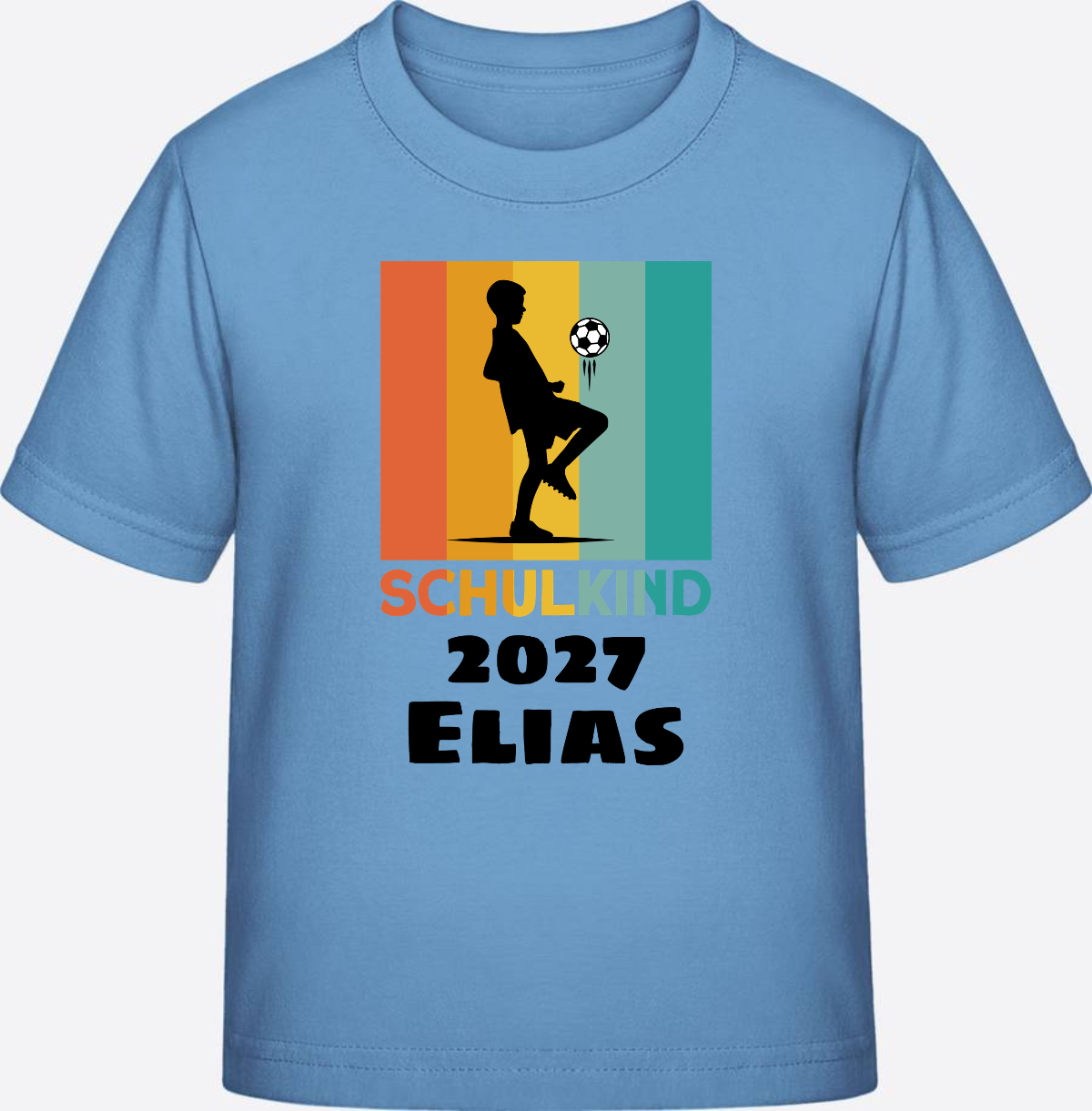 Schulkind Fußball T-Shirt – Personalisiert mit Namen - Sky Blue