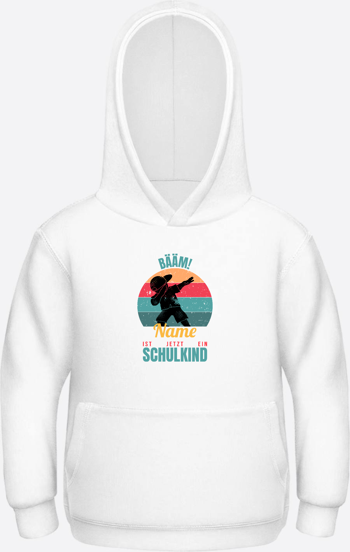 Schulkind Hoodie BÄÄM mit Name – Einschulung Junge - Arctic White Herzseite