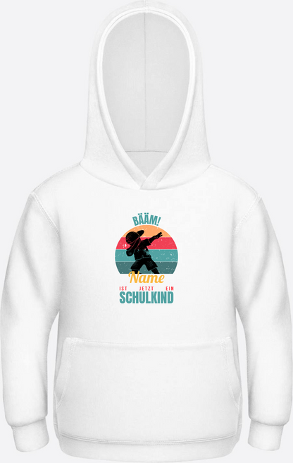 Schulkind Hoodie BÄÄM mit Name – Einschulung Junge - Arctic White Herzseite