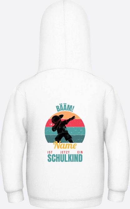 Schulkind Hoodie BÄÄM mit Name – Einschulung Junge - Arctic White