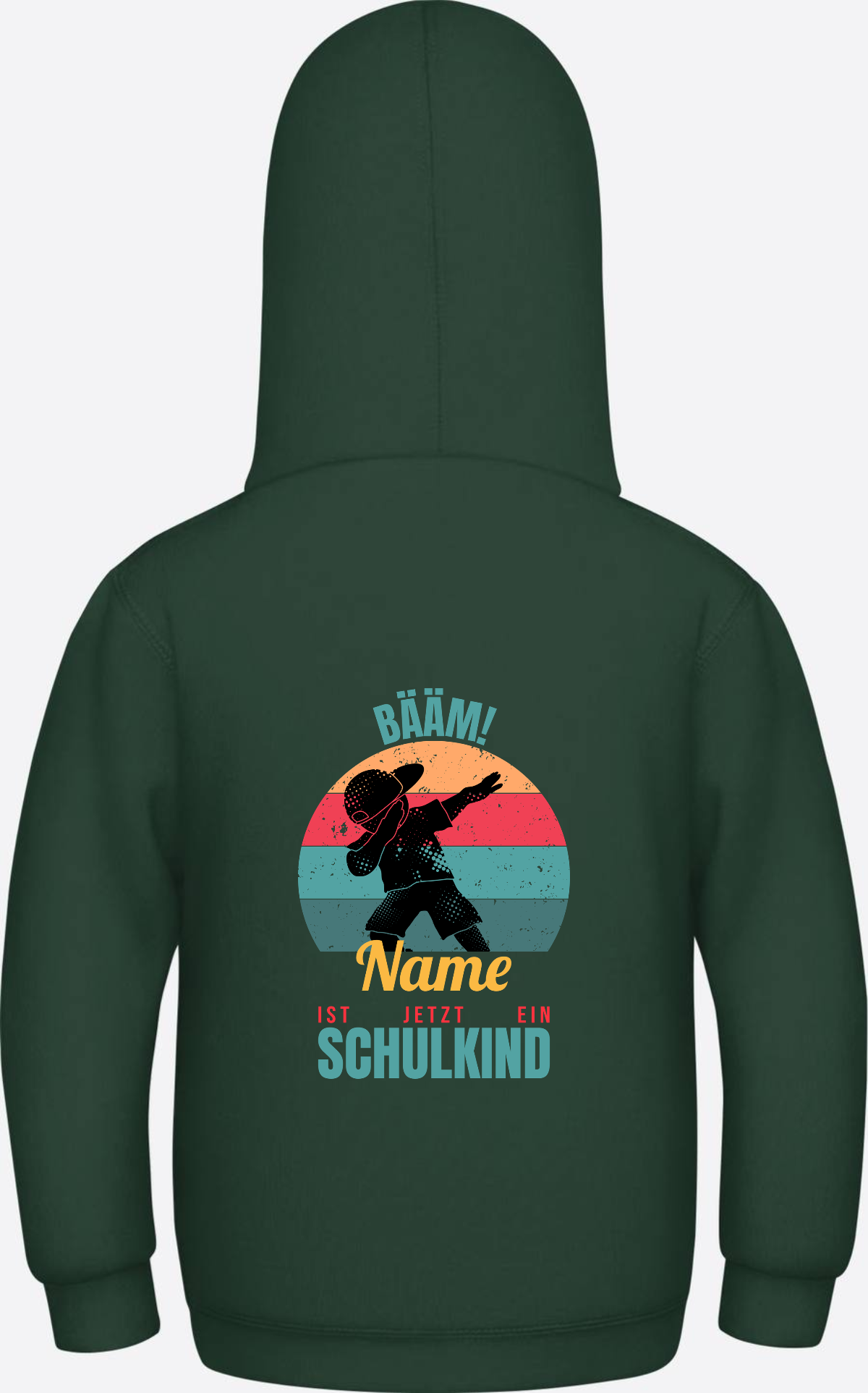 Schulkind Hoodie BÄÄM mit Name – Einschulung Junge - Bottle Green