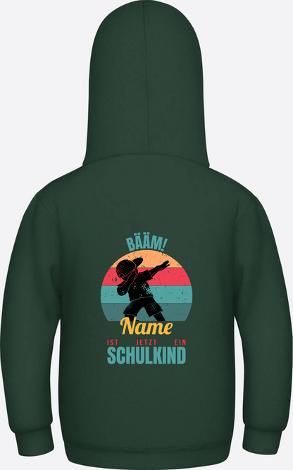 Schulkind Hoodie BÄÄM mit Name – Einschulung Junge - Bottle Green