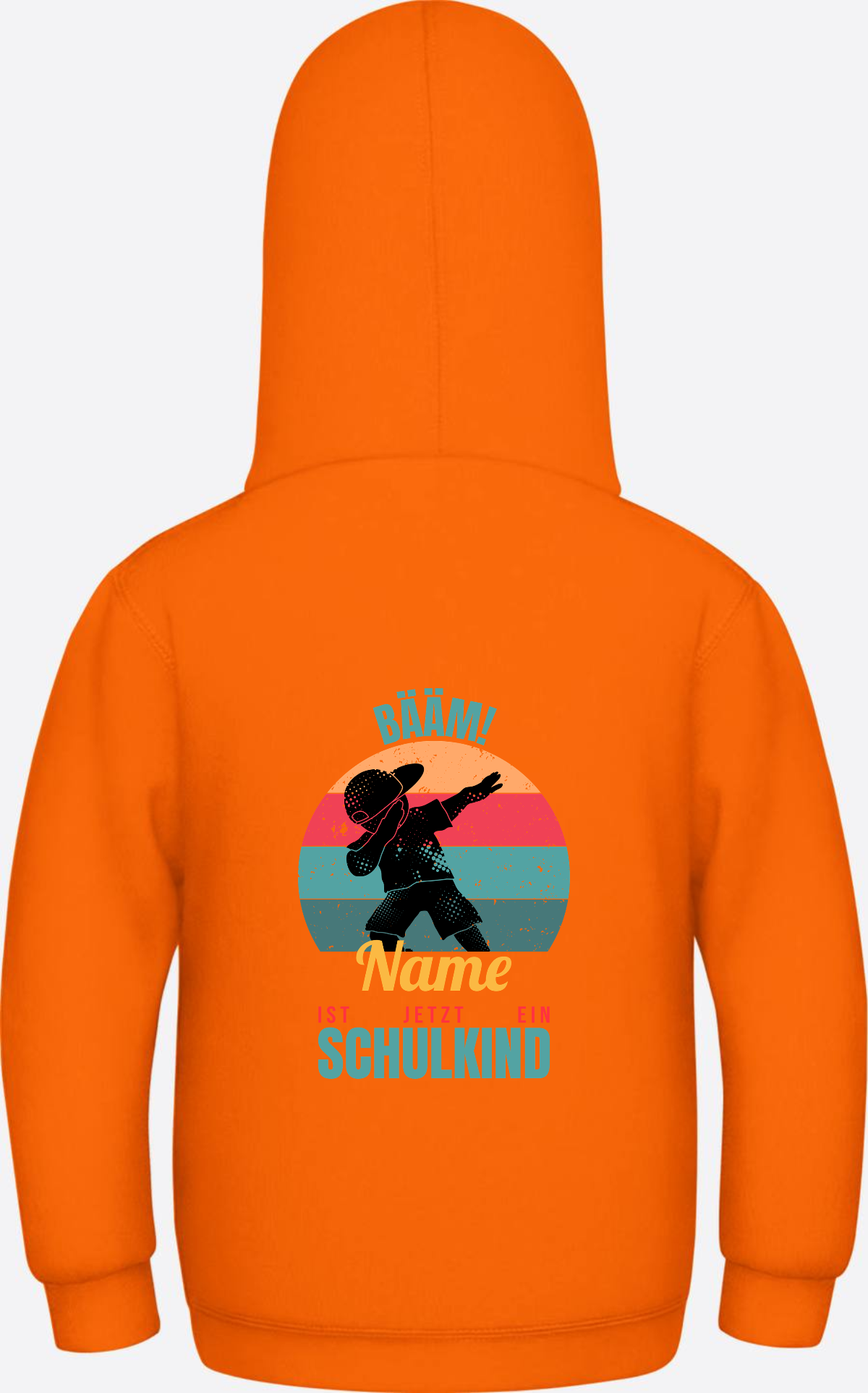 Schulkind Hoodie BÄÄM mit Name – Einschulung Junge - Orange Crush