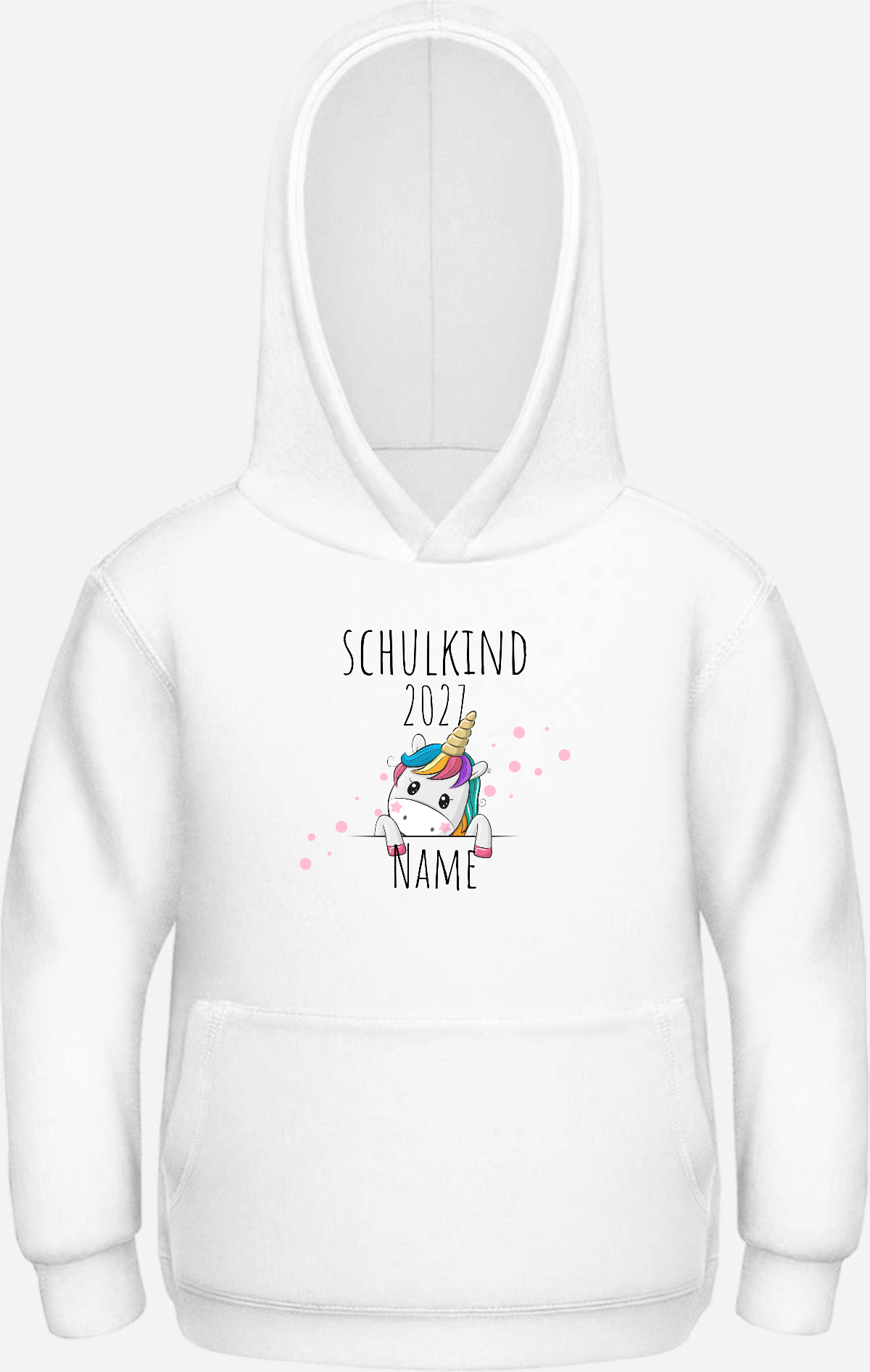Schulkind Hoodie Einhorn mit Name – Einschulungsgeschenk - Arctic White Herzseite