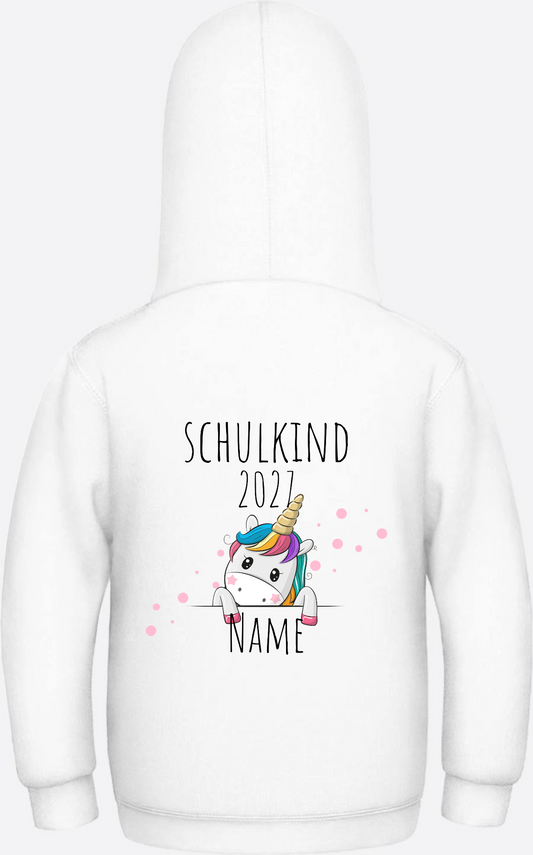 Schulkind Hoodie Einhorn mit Name – Einschulungsgeschenk - Arctic White