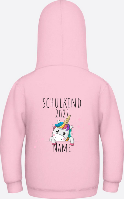 Schulkind Hoodie Einhorn mit Name – Einschulungsgeschenk - Baby Pink