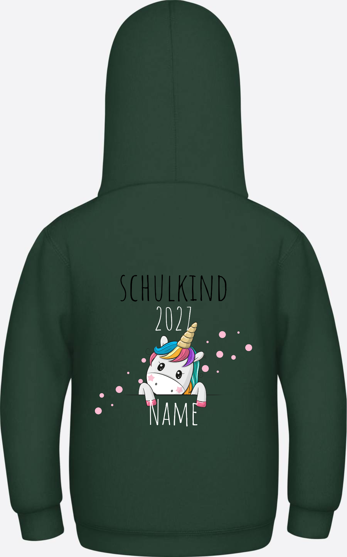 Schulkind Hoodie Einhorn mit Name – Einschulungsgeschenk - Bottle Green