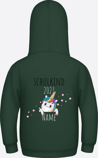 Schulkind Hoodie Einhorn mit Name – Einschulungsgeschenk - Bottle Green
