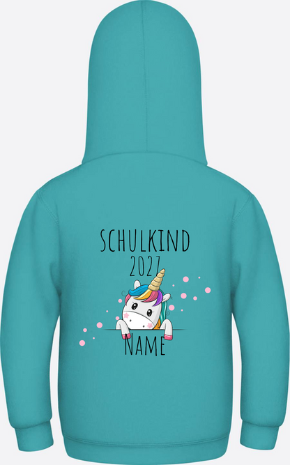 Schulkind Hoodie Einhorn mit Name – Einschulungsgeschenk - Hawaiian Blue