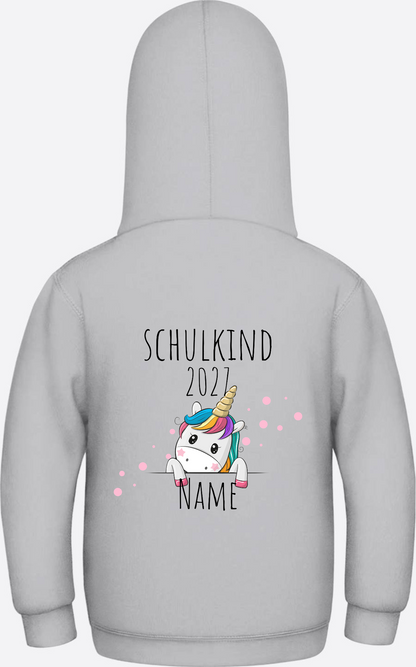 Schulkind Hoodie Einhorn mit Name – Einschulungsgeschenk - Heather Grey