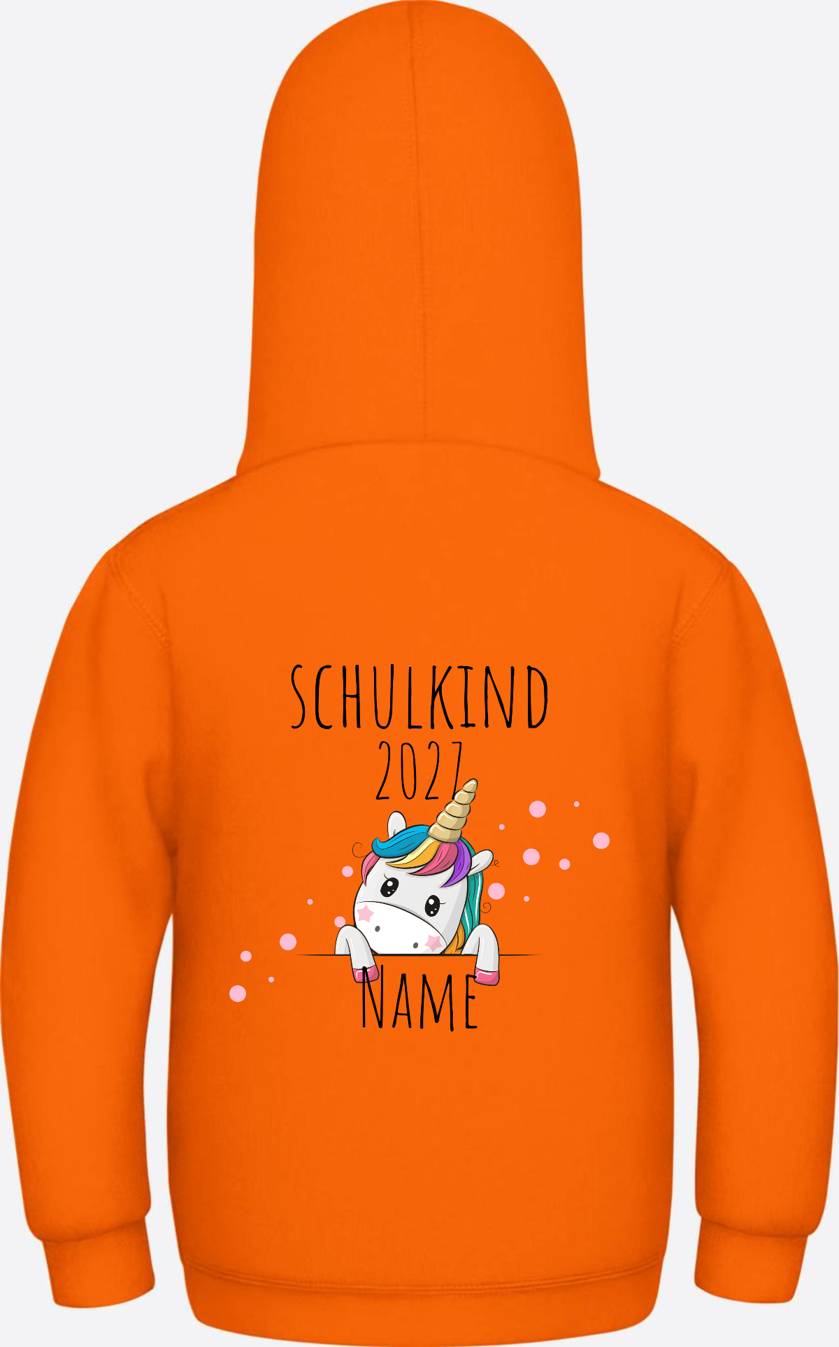 Schulkind Hoodie Einhorn mit Name – Einschulungsgeschenk - Orange Crush