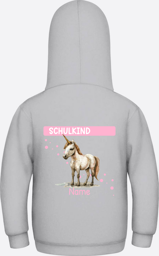 Schulkind Hoodie Einhorn – Personalisiert mit Namen - Heather Grey