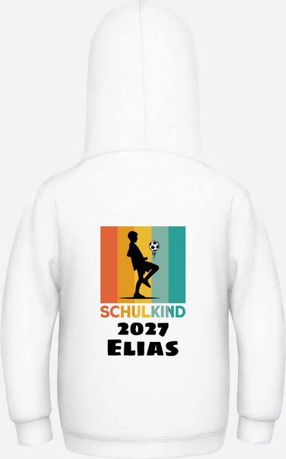Schulkind Hoodie Fußball – Personalisiert mit Name - Arctic White