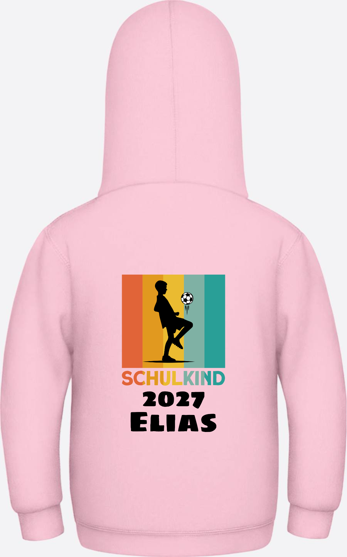 Schulkind Hoodie Fußball – Personalisiert mit Name - Baby Pink