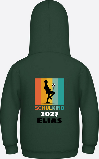 Schulkind Hoodie Fußball – Personalisiert mit Name - Bottle Green