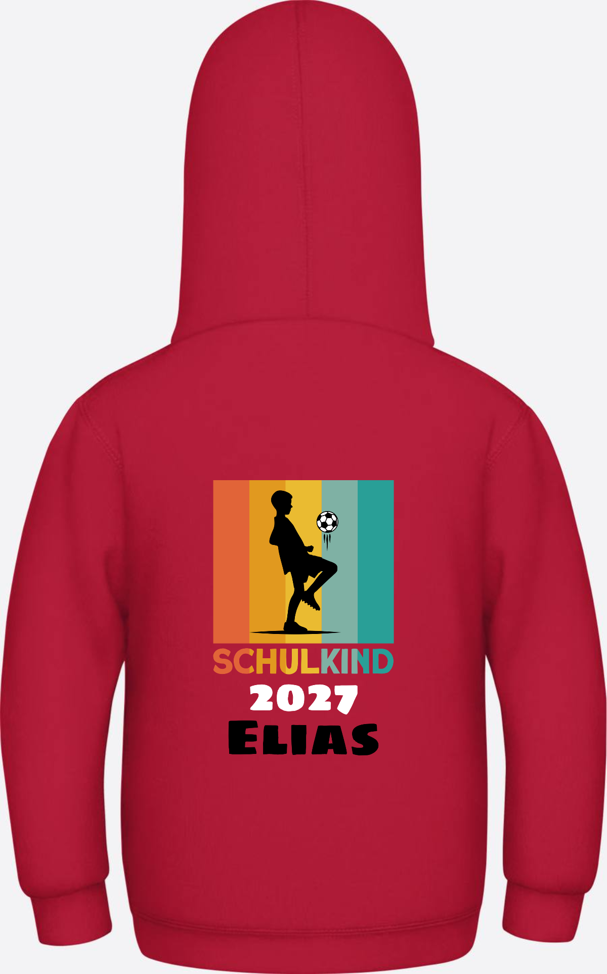 Schulkind Hoodie Fußball – Personalisiert mit Name - Fire Red