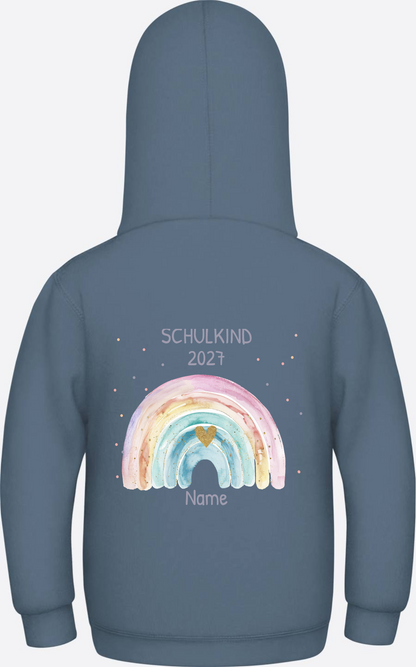Schulkind Hoodie mit Name & Regenbogen zur Einschulung - Airforce Blue