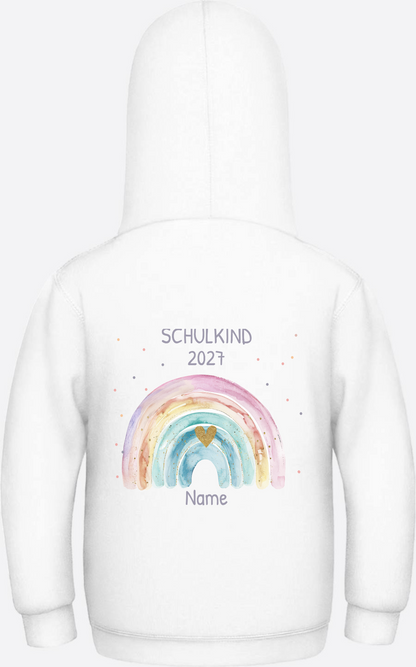 Schulkind Hoodie mit Name & Regenbogen zur Einschulung - Arctic White