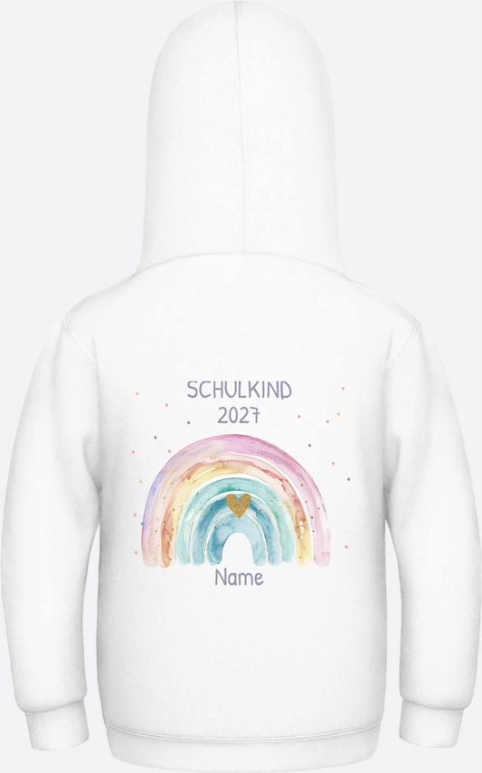 Schulkind Hoodie mit Name & Regenbogen zur Einschulung - Arctic White