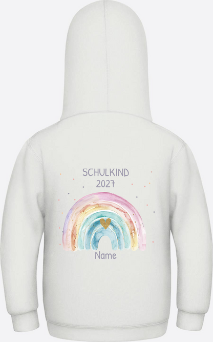 Schulkind Hoodie mit Name & Regenbogen zur Einschulung - Ash