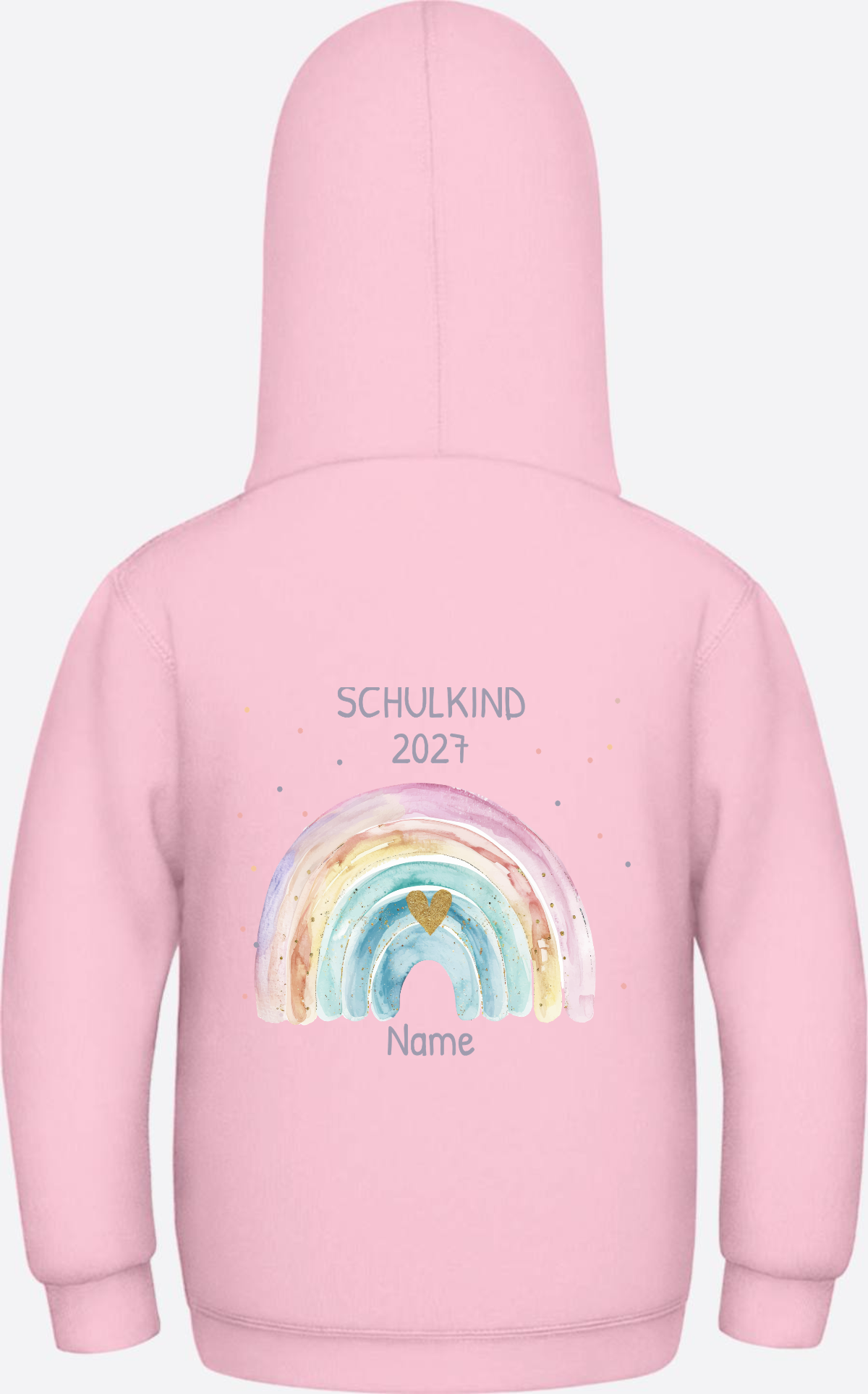 Schulkind Hoodie mit Name & Regenbogen zur Einschulung - Baby Pink