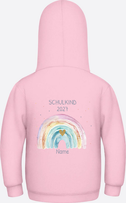 Schulkind Hoodie mit Name & Regenbogen zur Einschulung - Baby Pink