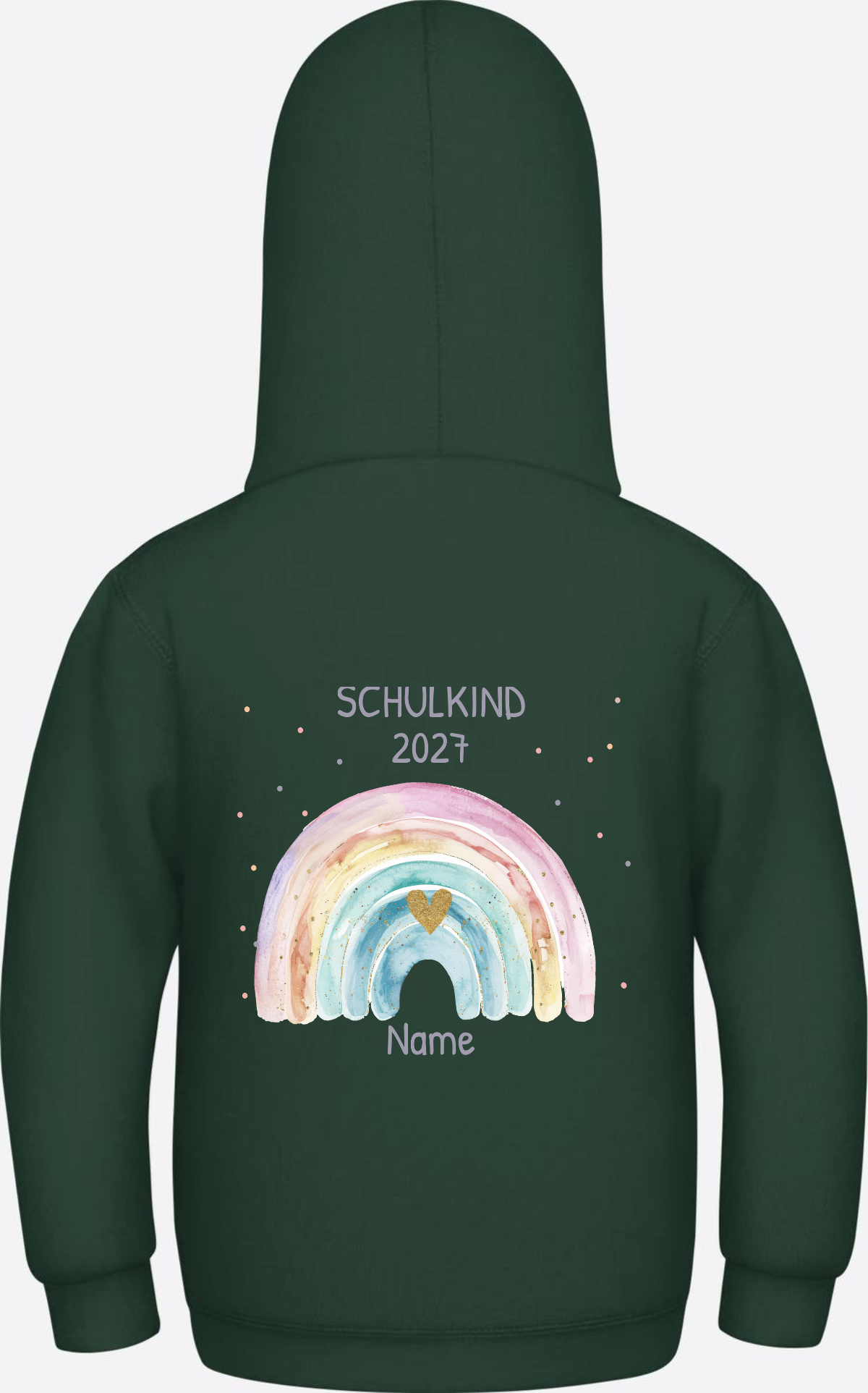 Schulkind Hoodie mit Name & Regenbogen zur Einschulung - Bottle Green