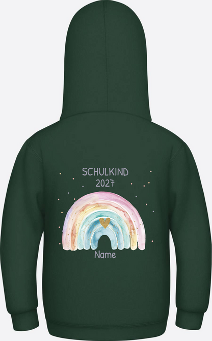 Schulkind Hoodie mit Name & Regenbogen zur Einschulung - Bottle Green