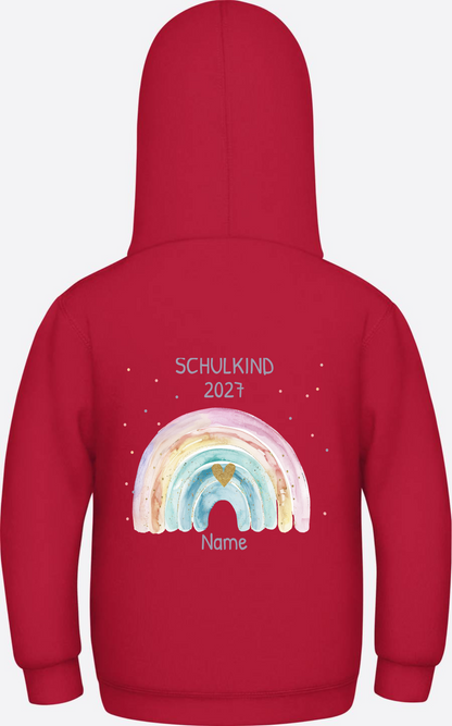 Schulkind Hoodie mit Name & Regenbogen zur Einschulung - Fire Red