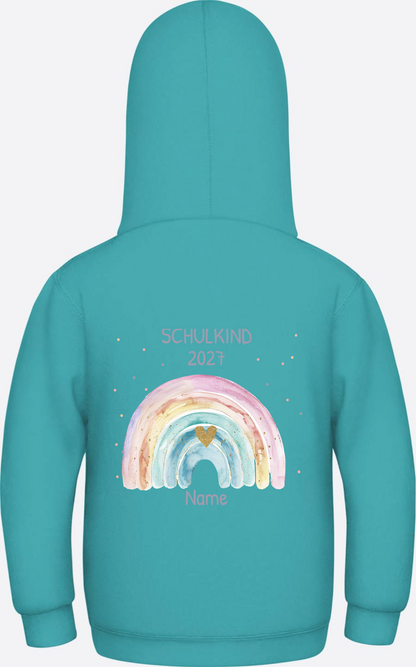 Schulkind Hoodie mit Name & Regenbogen zur Einschulung - Hawaiian Blue