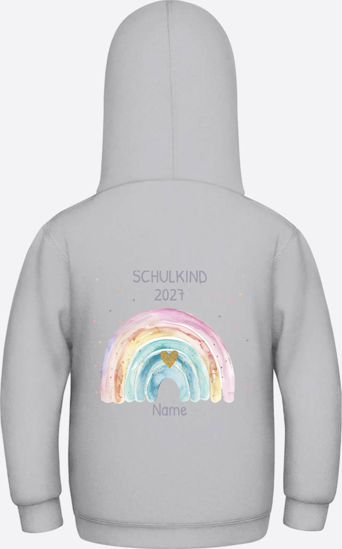 Schulkind Hoodie mit Name & Regenbogen zur Einschulung - Heather Grey