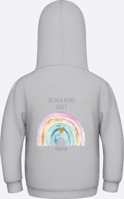 Schulkind Hoodie mit Name & Regenbogen zur Einschulung - Heather Grey