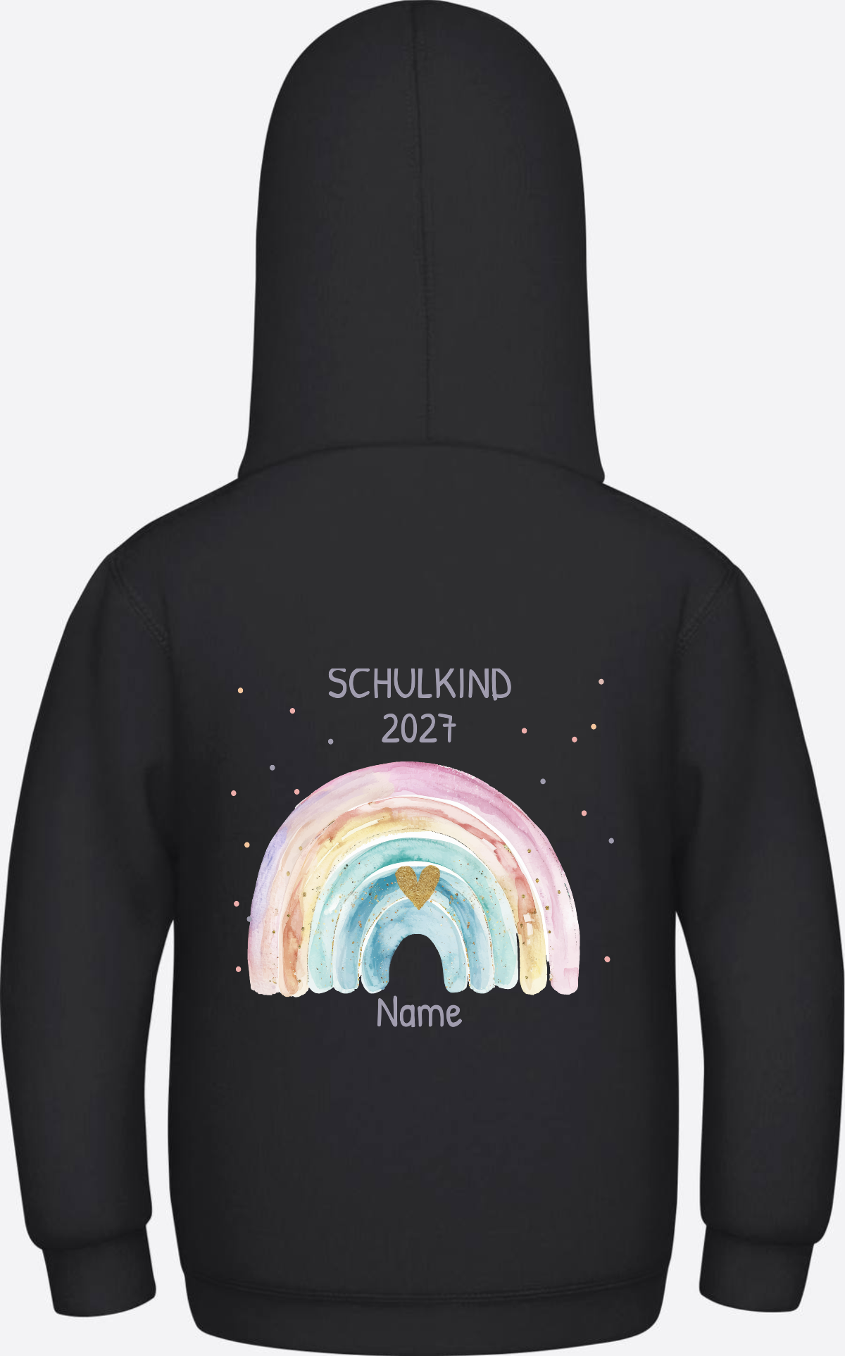 Schulkind Hoodie mit Name & Regenbogen zur Einschulung - Jet Black