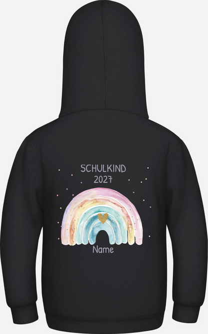 Schulkind Hoodie mit Name & Regenbogen zur Einschulung - Jet Black