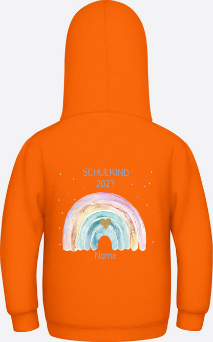 Schulkind Hoodie mit Name & Regenbogen zur Einschulung - Orange Crush