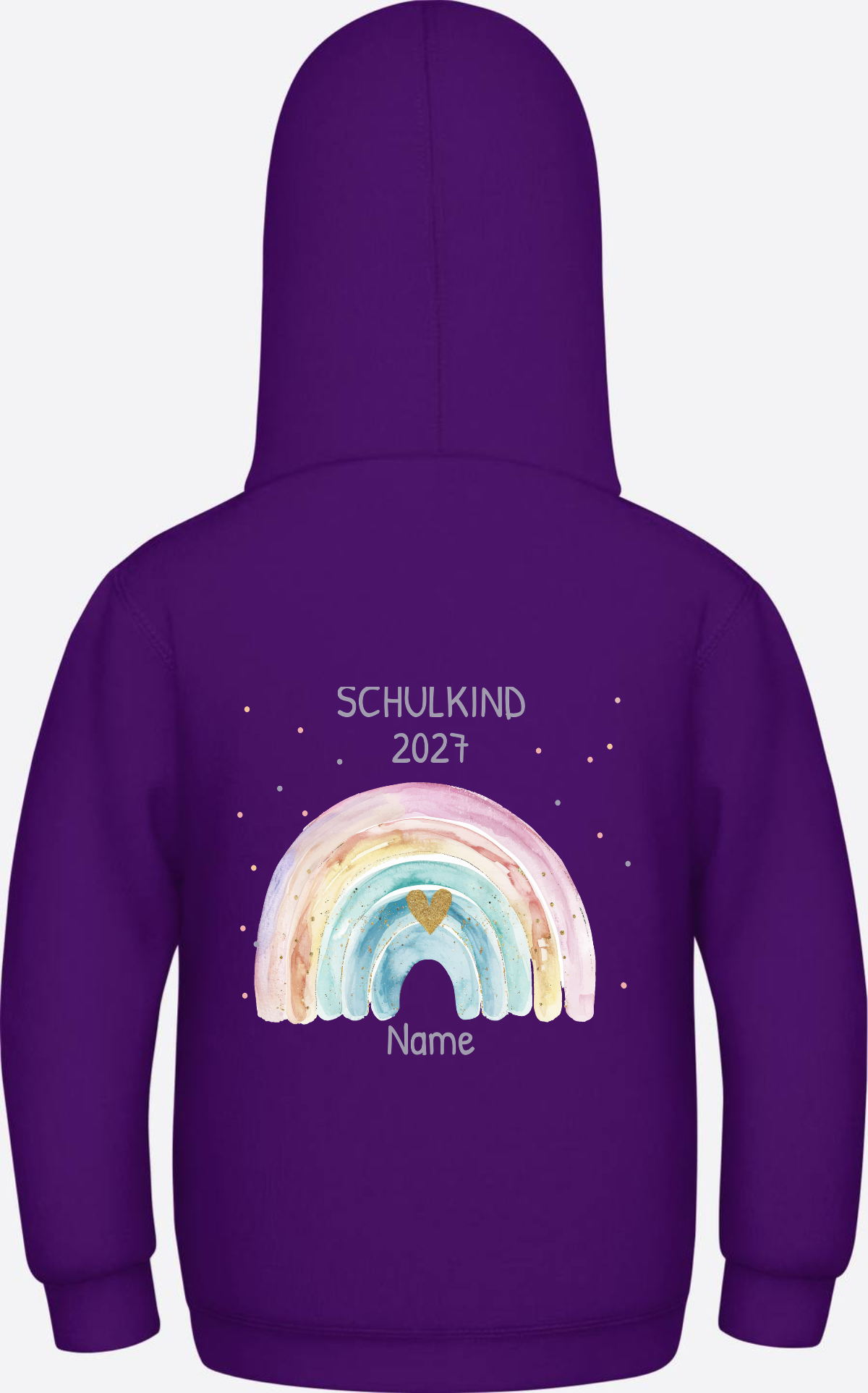 Schulkind Hoodie mit Name & Regenbogen zur Einschulung - Purple