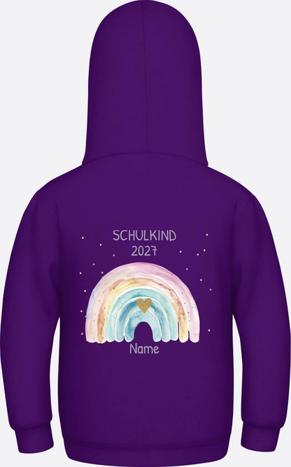 Schulkind Hoodie mit Name & Regenbogen zur Einschulung - Purple