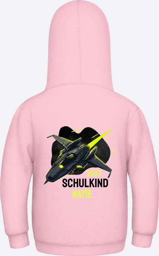 Schulkind Hoodie Spaceshuttle - Personalisiert mit Name - Baby Pink