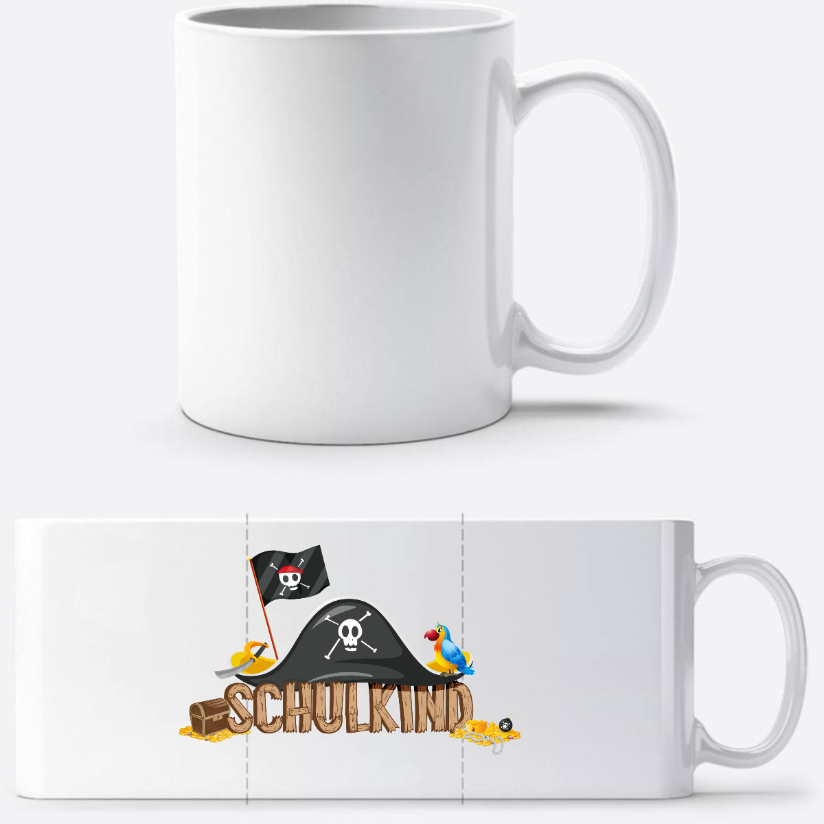 Schulkind Piraten Tasse mit Name – Geschenk zur Einschulung - Weiß